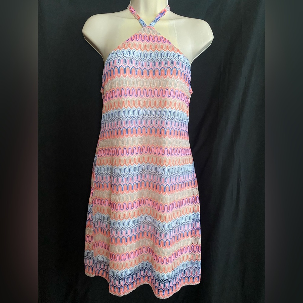 NWT Divided by H&M halter style lined dress in pink, blue, & coral. Sz. Med. - Picture 3 of 7